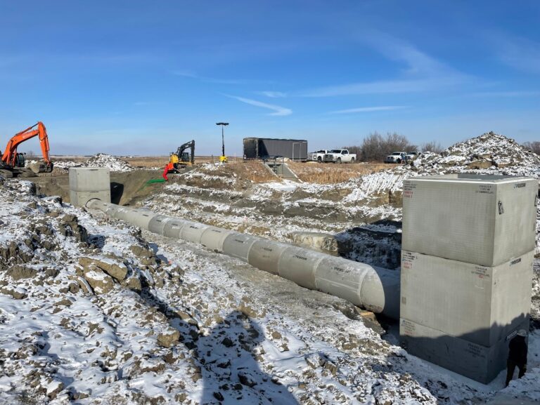 CSMI stormwater outlet construction near Strathmore, Alberta
